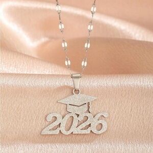2026 Graduation Necklace | 18K White Gold Plated Stainless Steel Grad Cap